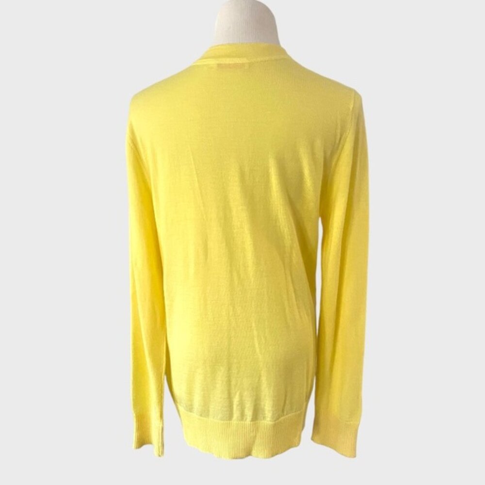 NEW NWOT TORY BURCH SIMONE LEMON CURD CLASSIC GOLD SIGNATURE BUTTON CARDIGAN XL - Picture 4 of 11